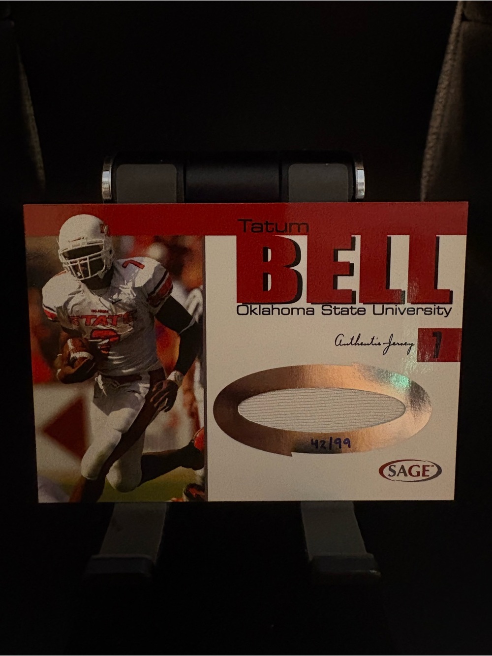 Tatum Bell Oklahoma State University Jersey Card with Swatch